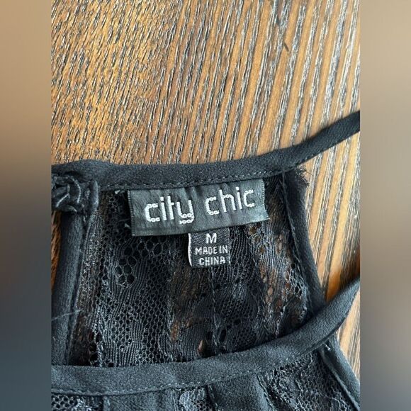 City Chic high neck lace panel maxi dress Flowy M SZ 20 gothic black industrial - Picture 6 of 13